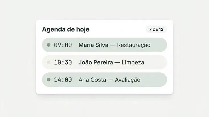 Agenda do dia com três consultas marcadas e o procedimento de cada paciente