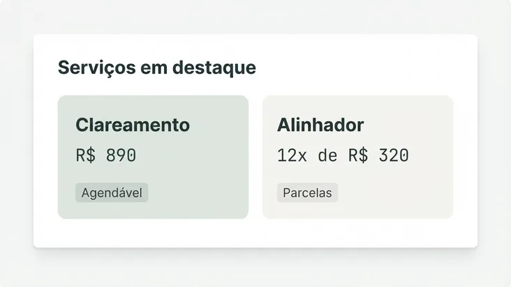 Vitrine com clareamento e alinhador à venda, com preço e parcelamento
