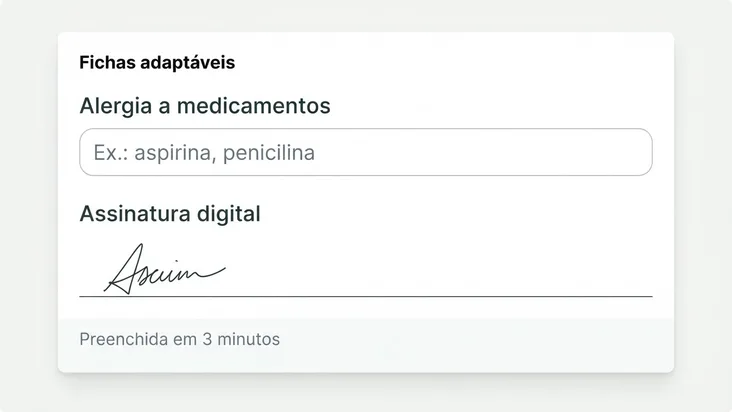 Ficha de anamnese com campo de alergia e assinatura digital