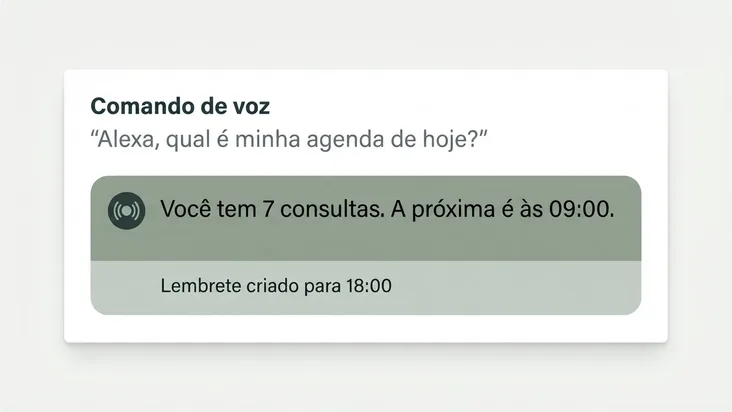 Pergunta por voz sobre a agenda do dia e a resposta do assistente